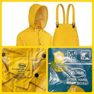 Boss Gloves 3 Piece Rain Suit Unisex XX-Large Lined PVC Yellow RN#15671 Workwear